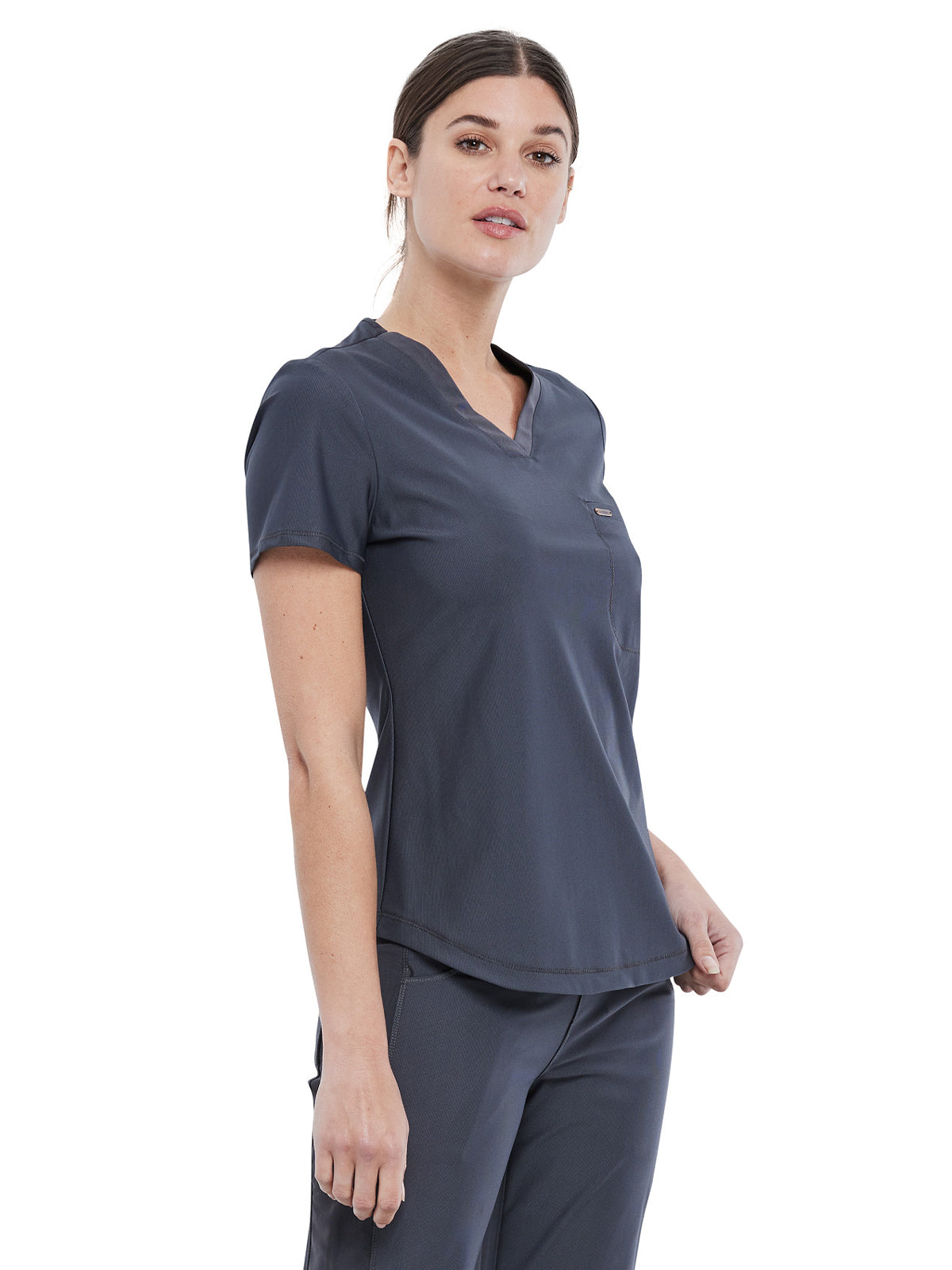 Women's 1-Pocket Tuckable V-Neck Scrub Top - CK819 - Pewter