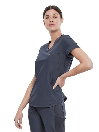 Women's 1-Pocket Tuckable V-Neck Scrub Top - CK819 - Pewter