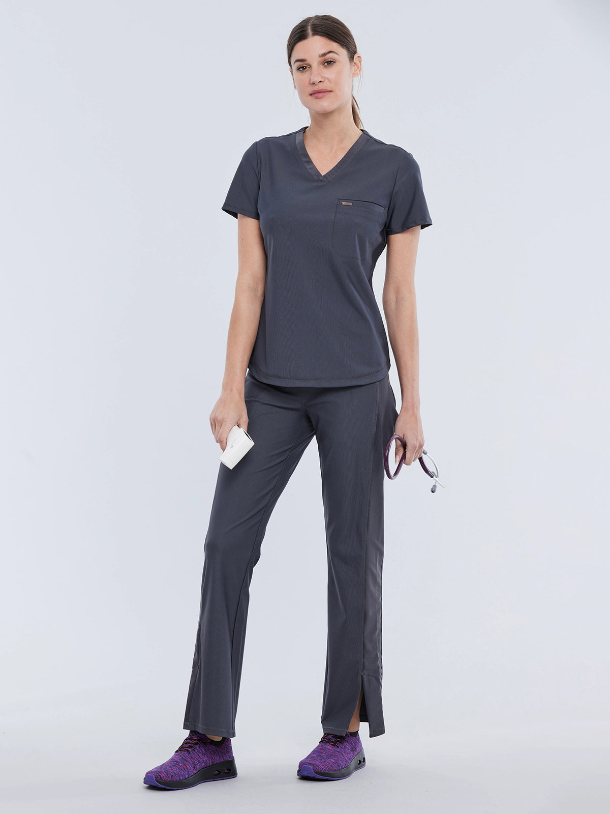 Women's 1-Pocket Tuckable V-Neck Scrub Top - CK819 - Pewter