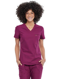 Women's 1-Pocket Tuckable V-Neck Top - CK819 - Wine