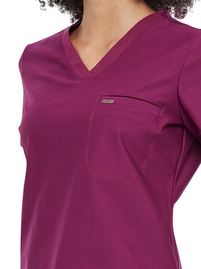 Women's 1-Pocket Tuckable V-Neck Scrub Top - CK819 - Wine