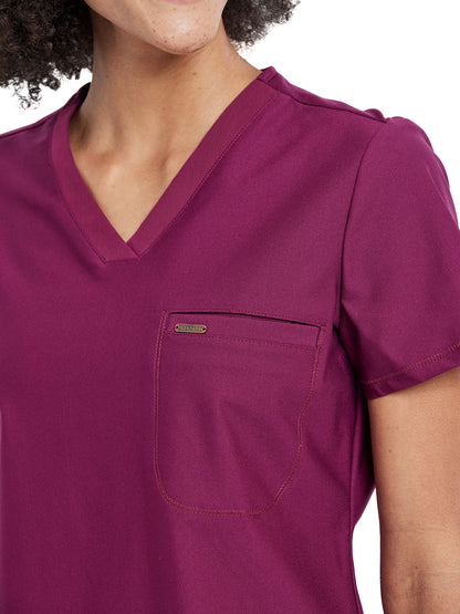 Women's 1-Pocket Tuckable V-Neck Scrub Top - CK819 - Wine