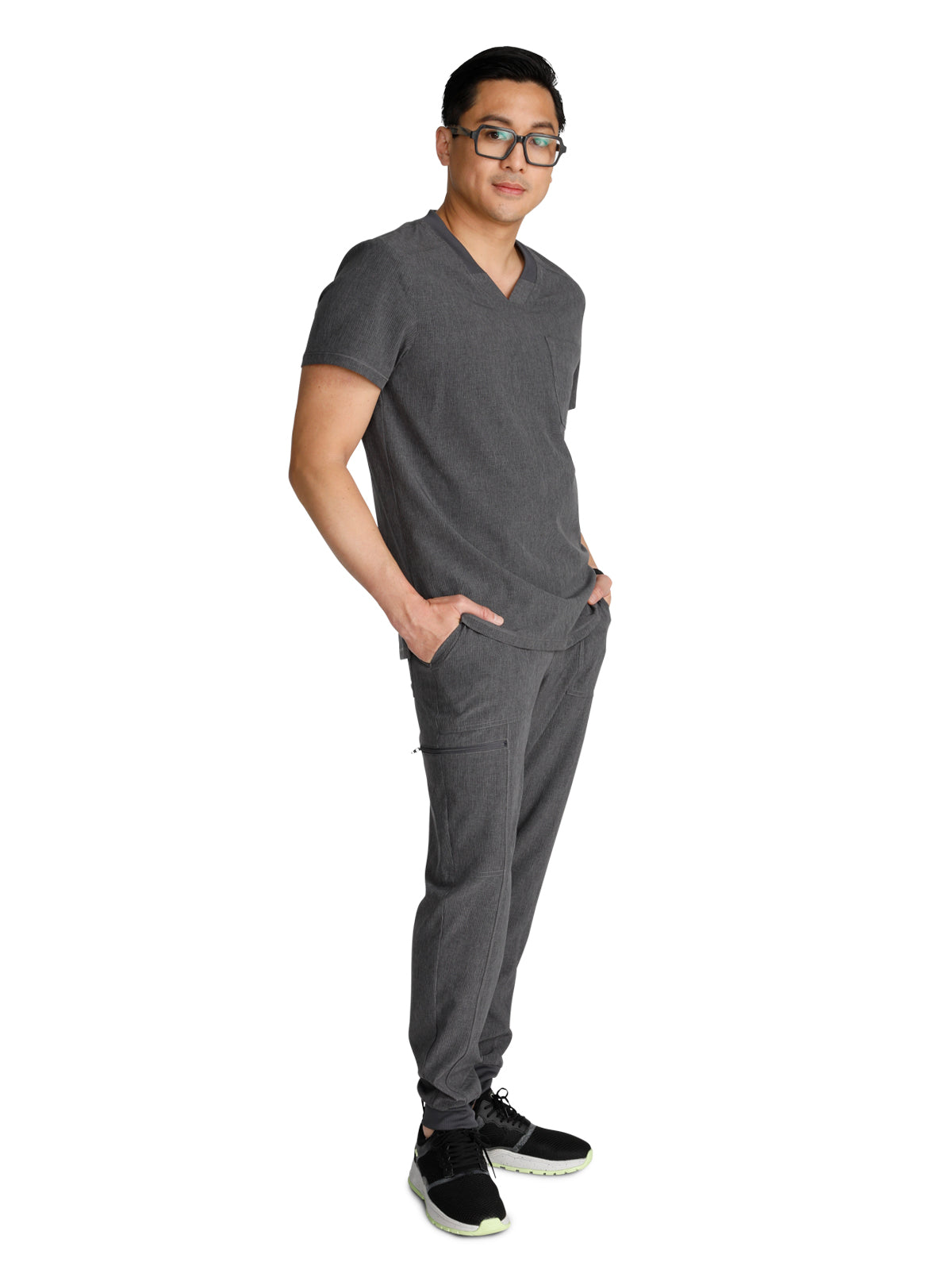 Men's V-Neck Top - CK824A - Heather Pewter