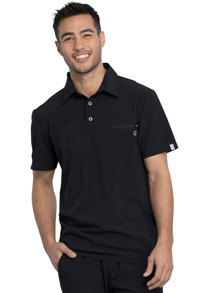 Men's 1-Pocket Tuckable Zipper Polo Top - CK825A - Black