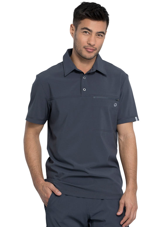 Men's 1-Pocket Tuckable Zipper Polo Top - CK825A - Pewter