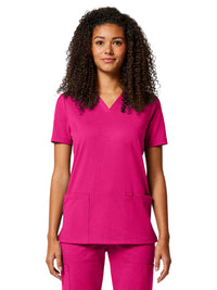 Women's 2-Pocket V-Neck Top - CK832 - Tropical Hibiscus