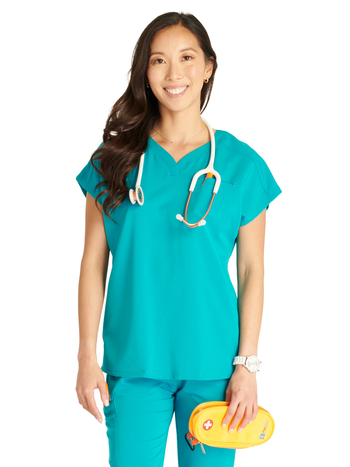 Women's V-Neck Scrub Top - CK836A - Teal Blue