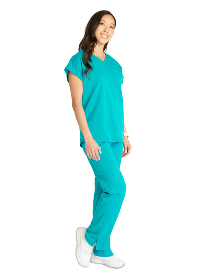 Women's V-Neck Scrub Top - CK836A - Teal Blue