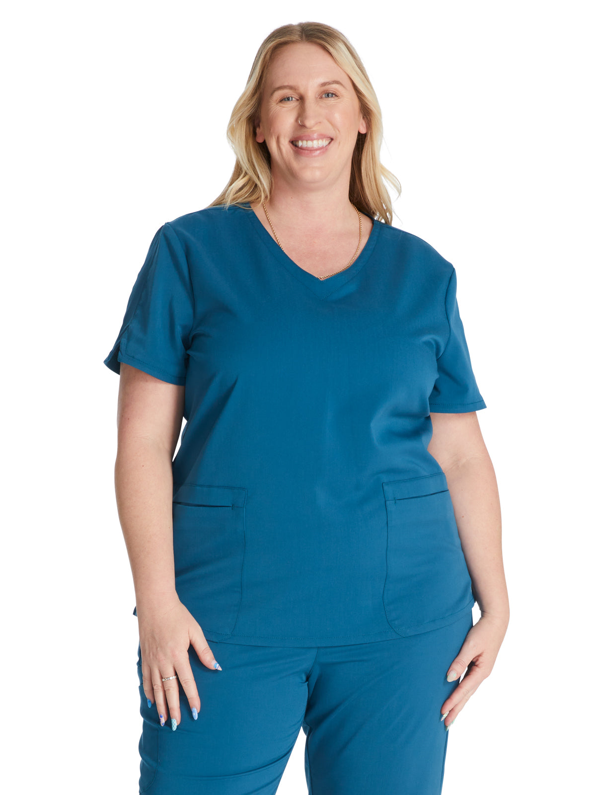 Women's V-Neck Scrub Top - CK837A - Caribbean Blue