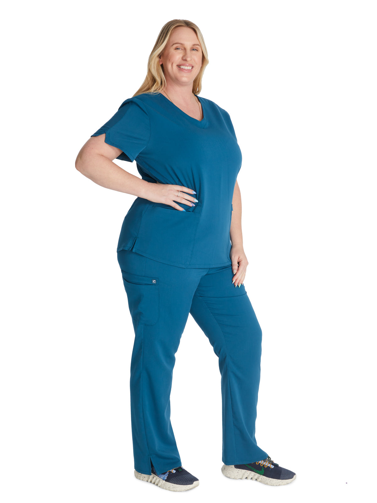 Women's V-Neck Scrub Top - CK837A - Caribbean Blue