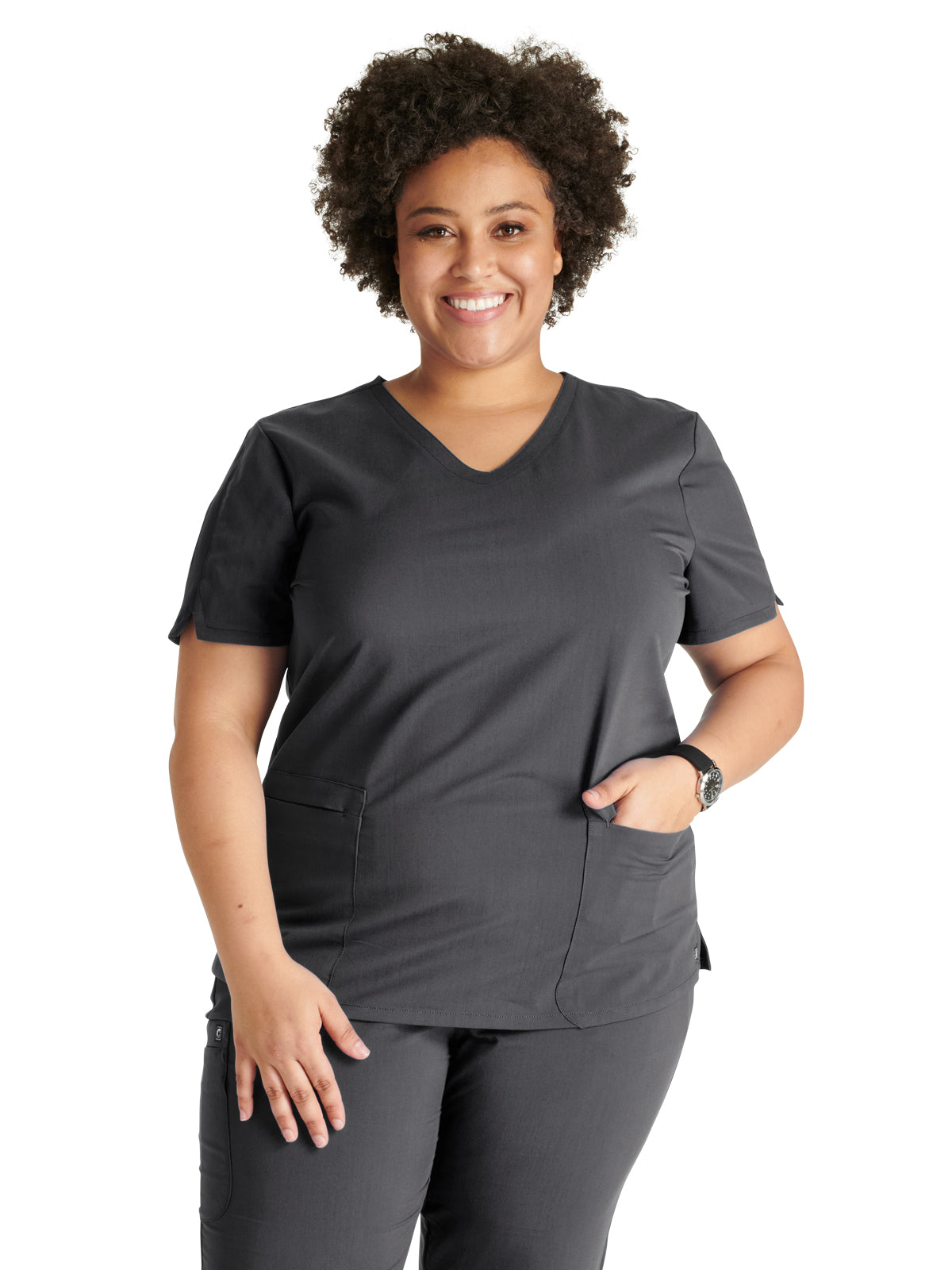 Women's V-Neck Scrub Top - CK837A - Pewter