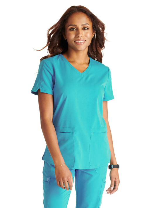 Women's V-Neck Scrub Top - CK837A - Teal Blue