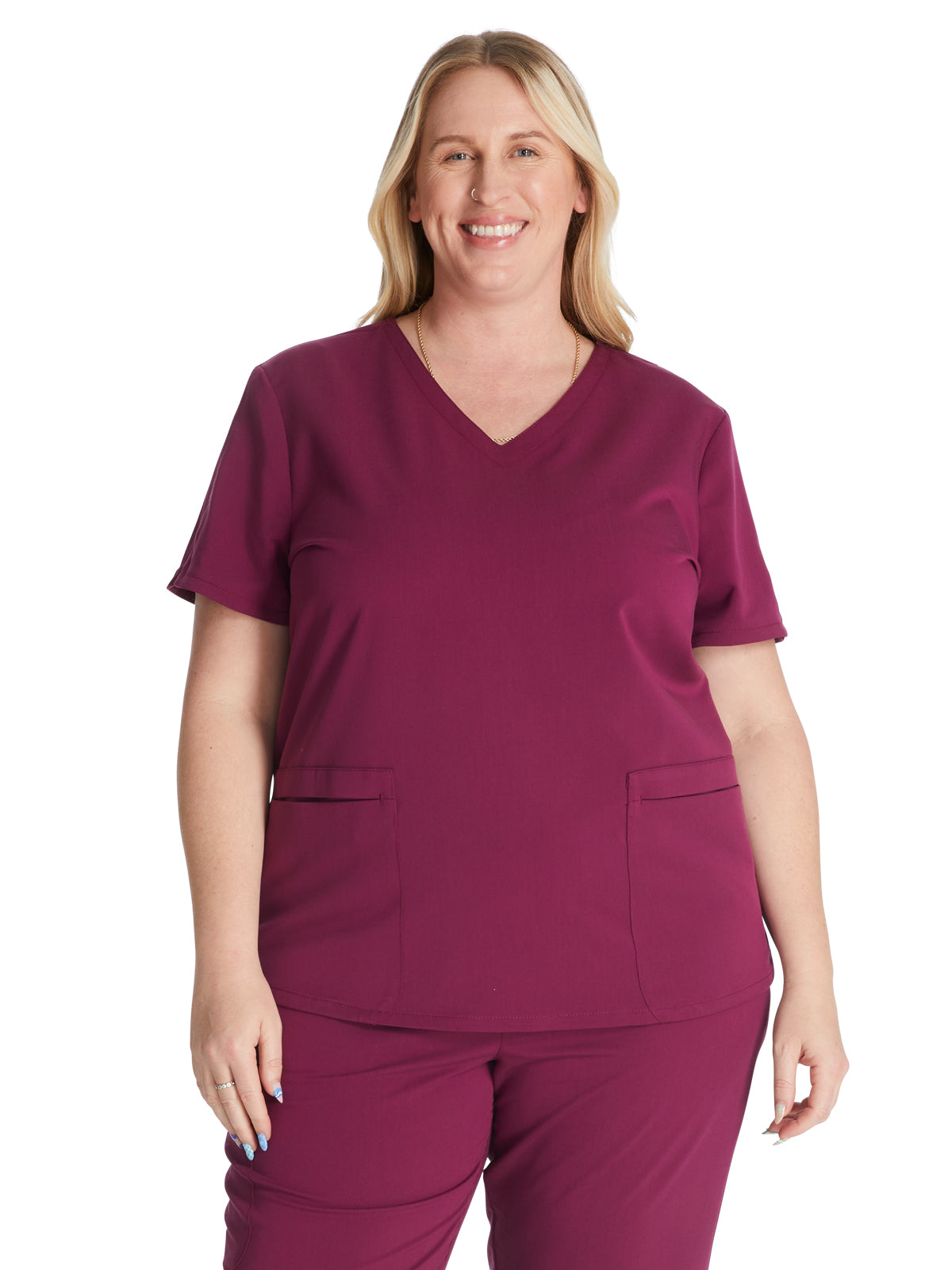 Women's V-Neck Scrub Top - CK837A - Wine