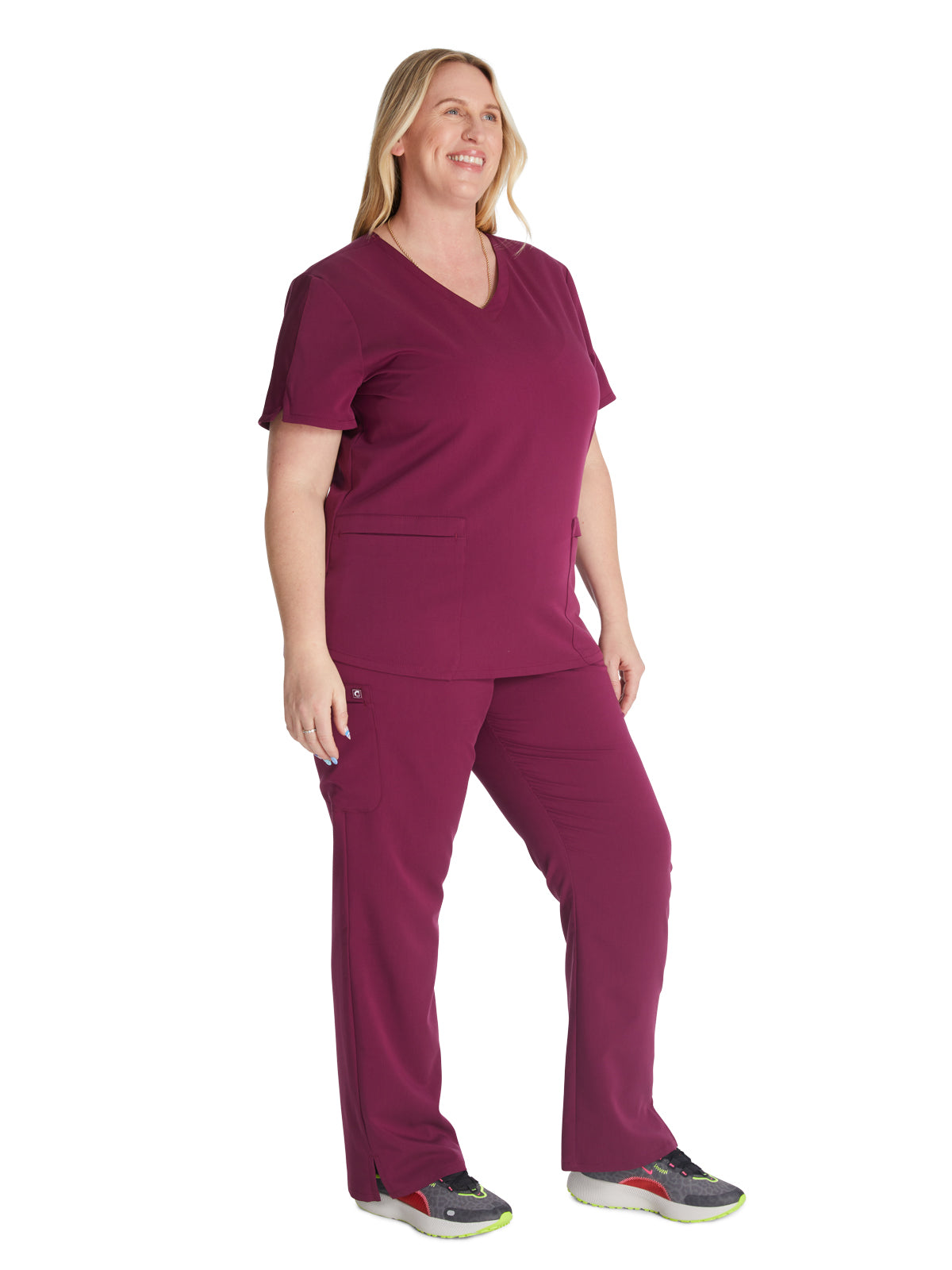 Women's V-Neck Scrub Top - CK837A - Wine