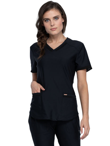 Women's Curved Hemline V-Neck Scrub Top - CK840 - Black