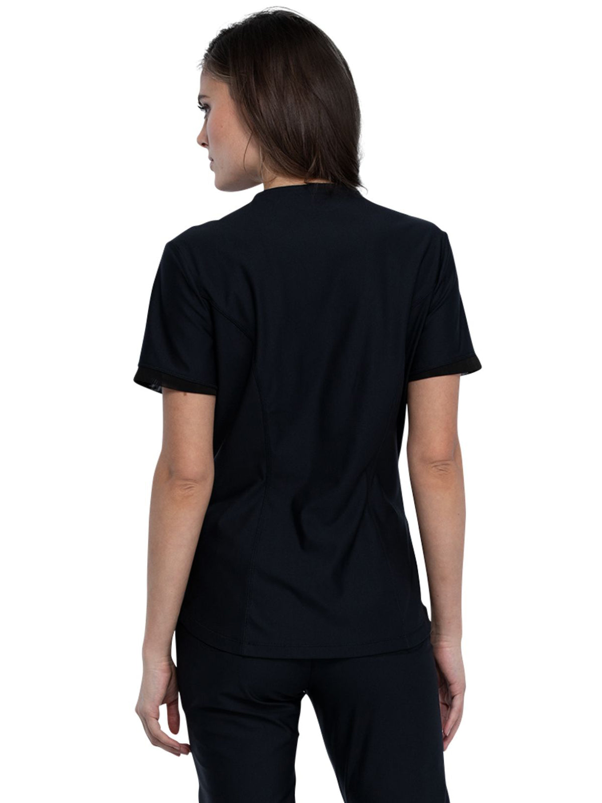 Women's Curved Hemline V-Neck Scrub Top - CK840 - Black