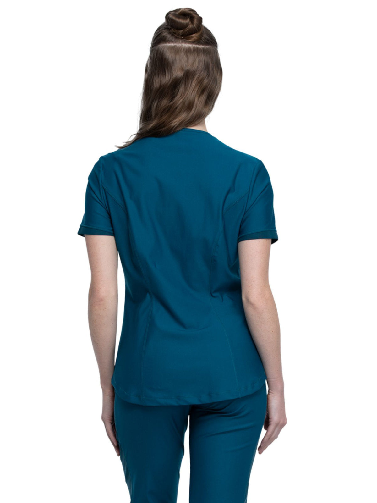 Women's Curved Hemline V-Neck Scrub Top - CK840 - Caribbean Blue