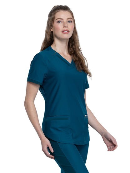 Women's Curved Hemline V-Neck Scrub Top - CK840 - Caribbean Blue