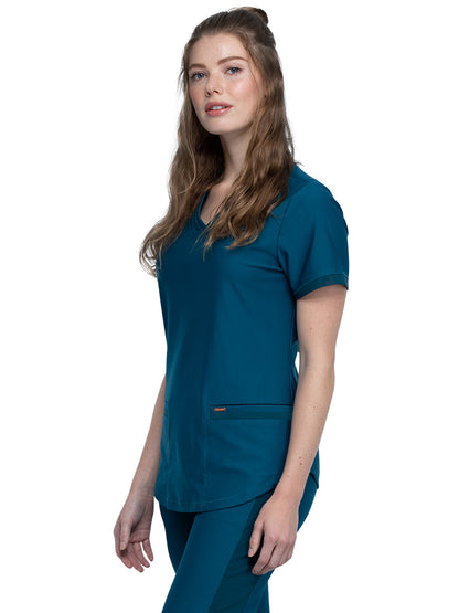 Women's Curved Hemline V-Neck Scrub Top - CK840 - Caribbean Blue