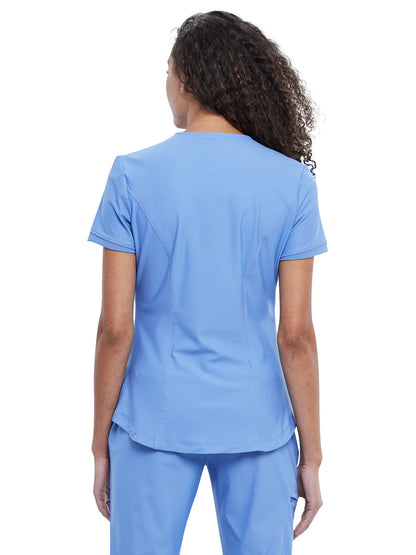 Women's Curved Hemline V-Neck Scrub Top - CK840 - Ciel Blue