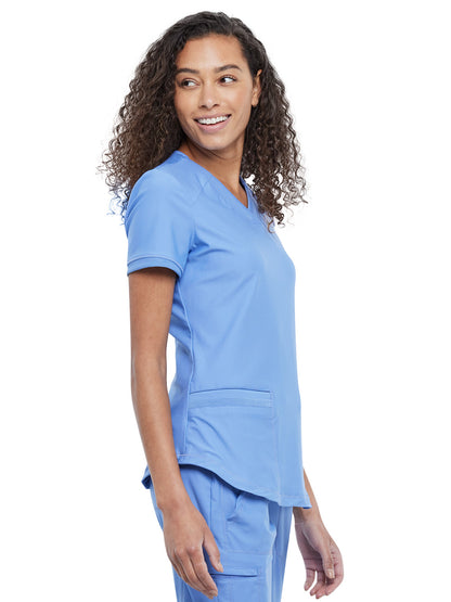 Women's Curved Hemline V-Neck Scrub Top - CK840 - Ciel Blue