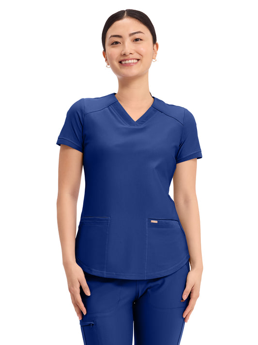 Women's Curved Hemline V-Neck Top - CK840 - Galaxy Blue