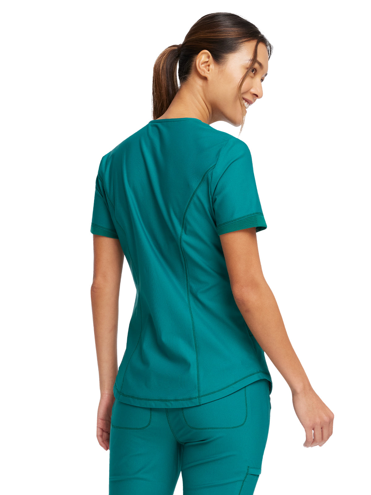 Women's Curved Hemline V-Neck Scrub Top - CK840 - Hunter Green