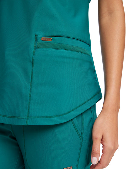 Women's Curved Hemline V-Neck Scrub Top - CK840 - Hunter Green