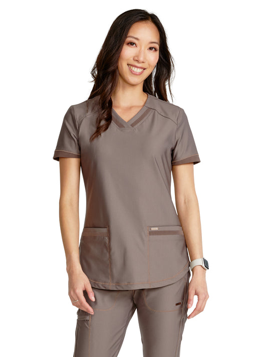 Women's Curved Hemline V-Neck Scrub Top - CK840 - Iron