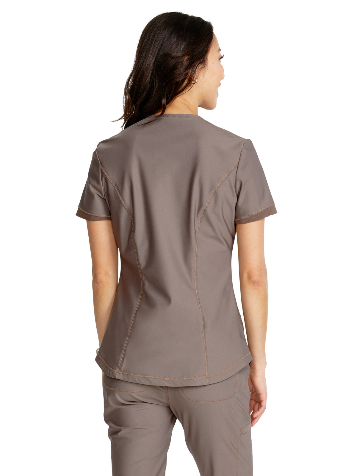 Women's Curved Hemline V-Neck Scrub Top - CK840 - Iron