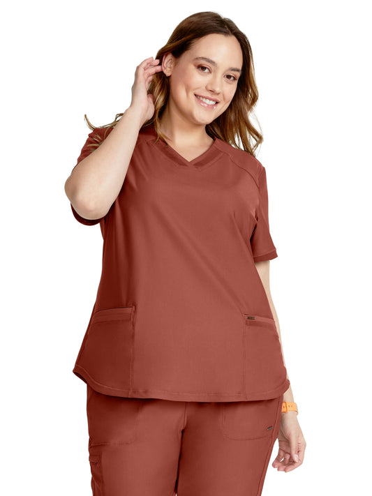 Women's Curved Hemline V-Neck Scrub Top - CK840 - Masala