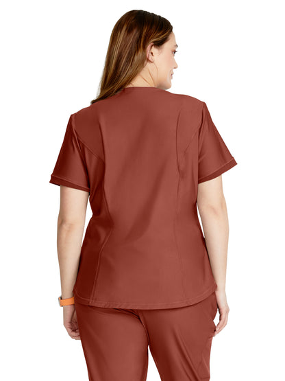 Women's Curved Hemline V-Neck Scrub Top - CK840 - Masala