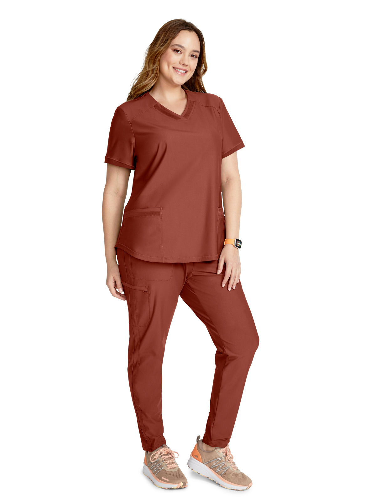 Women's Curved Hemline V-Neck Scrub Top - CK840 - Masala