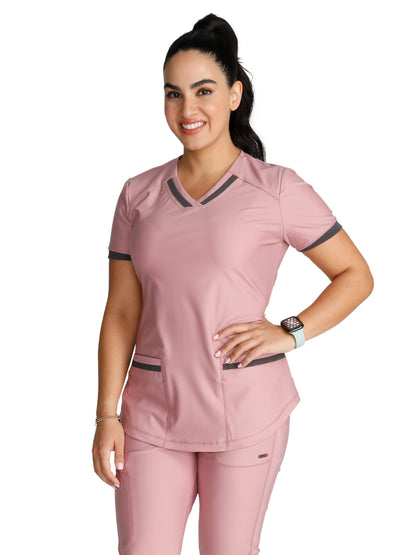 Women's Curved Hemline V-Neck Scrub Top - CK840 - Mauve Orchid