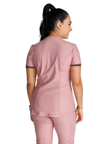 Women's Curved Hemline V-Neck Scrub Top - CK840 - Mauve Orchid