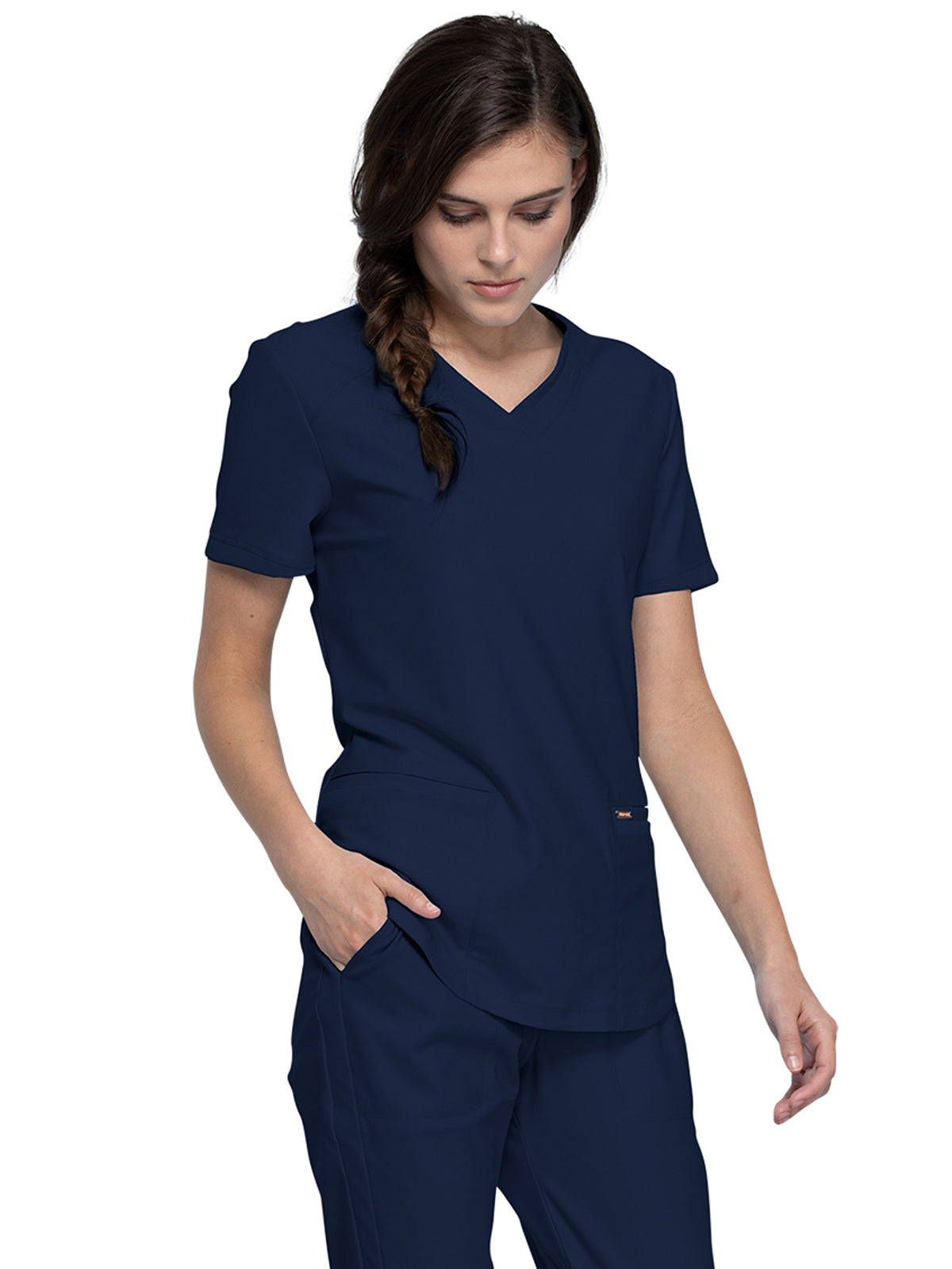 Women's Curved Hemline V-Neck Scrub Top - CK840 - Navy