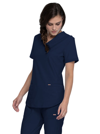 Women's Curved Hemline V-Neck Scrub Top - CK840 - Navy