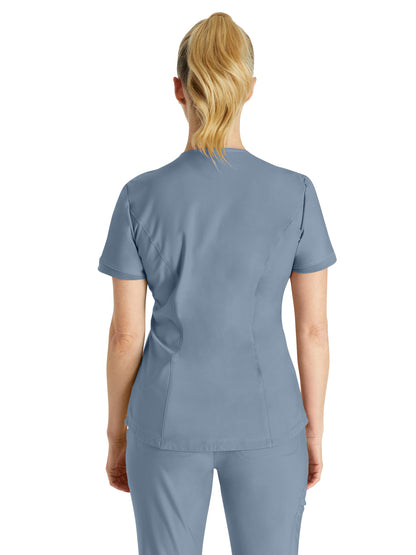 Women's Curved Hemline V-Neck Scrub Top - CK840 - Ocean Ash