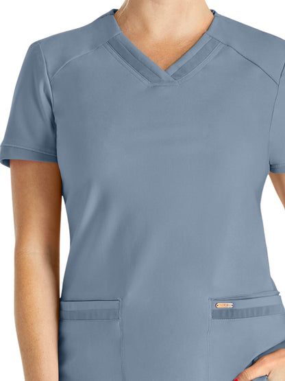 Women's Curved Hemline V-Neck Scrub Top - CK840 - Ocean Ash