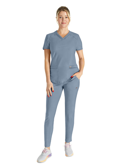 Women's Curved Hemline V-Neck Scrub Top - CK840 - Ocean Ash