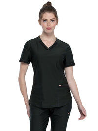 Women's 2-Pocket Curved Hemline V-Neck Top - CK840 - Olive Branch