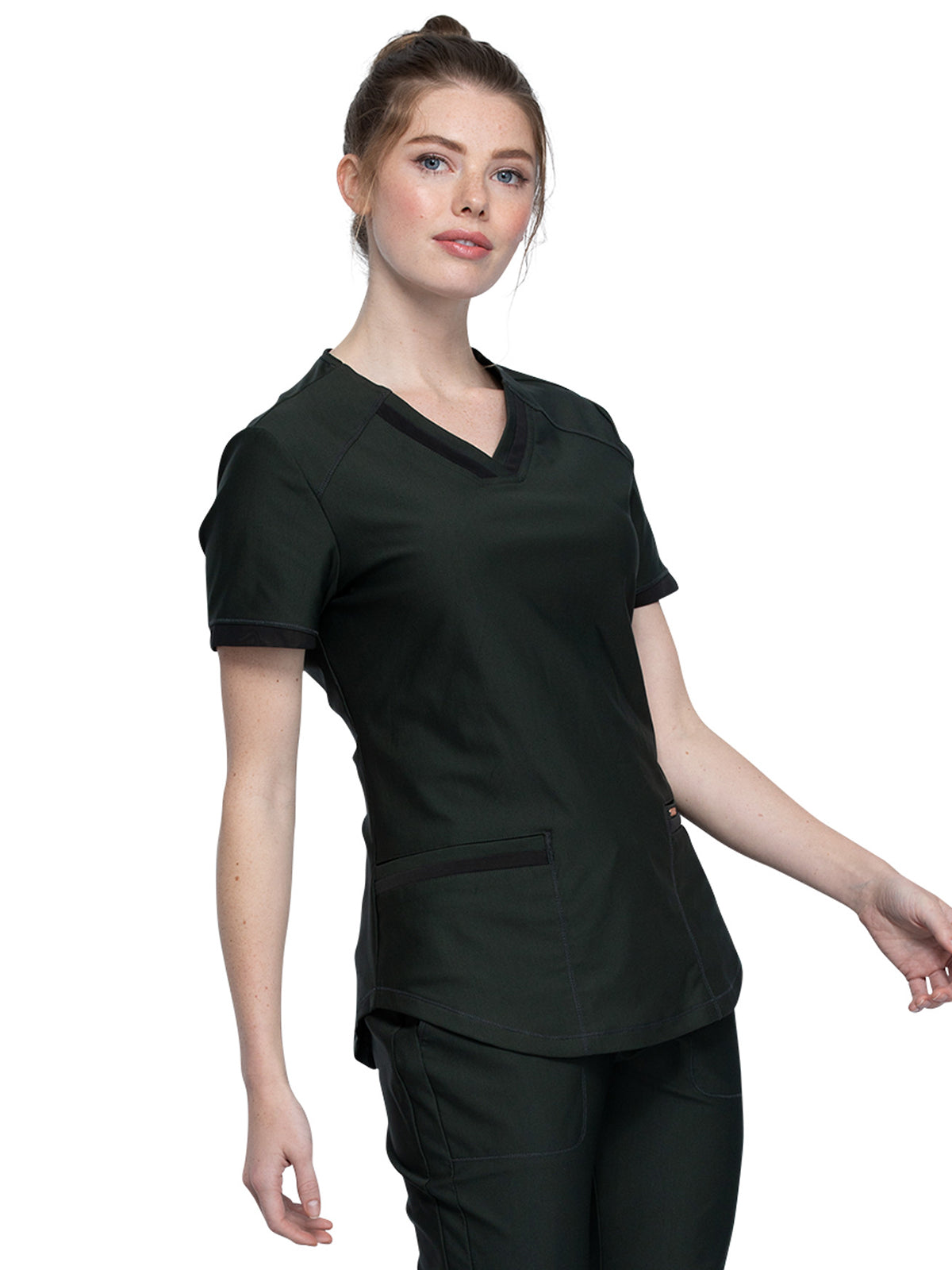 Women's Curved Hemline V-Neck Scrub Top - CK840 - Olive Branch