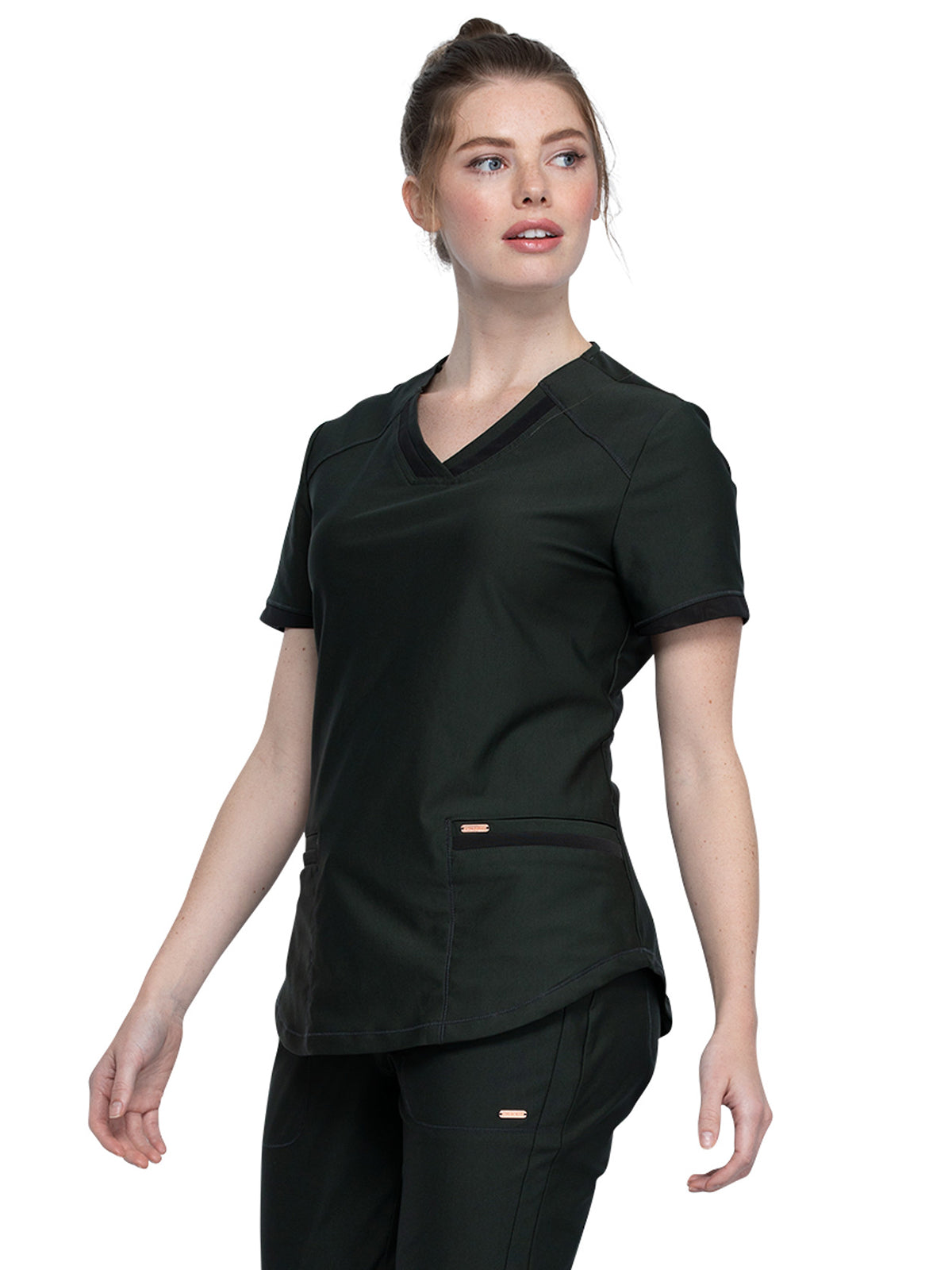 Women's Curved Hemline V-Neck Scrub Top - CK840 - Olive Branch