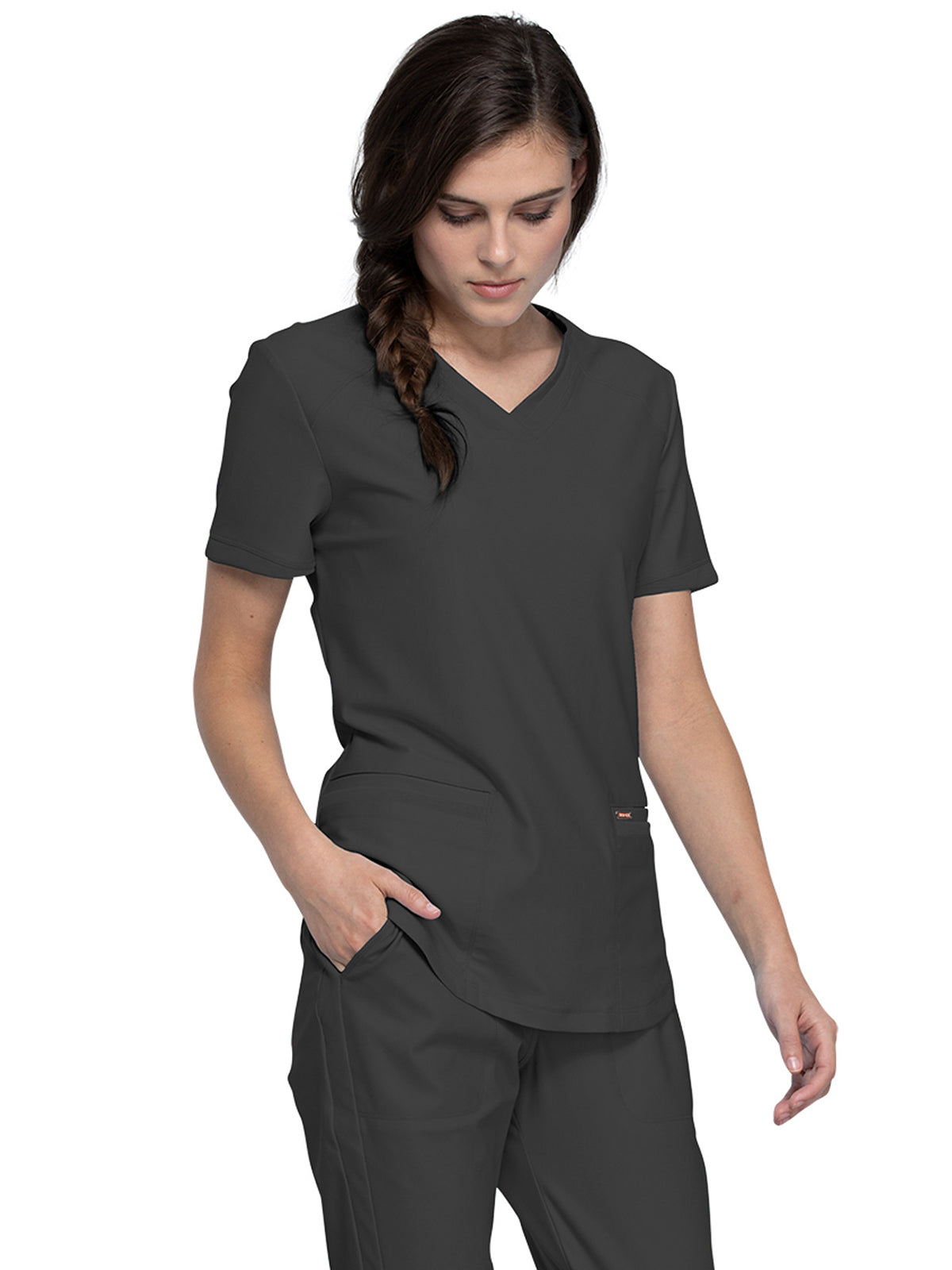 Women's Curved Hemline V-Neck Scrub Top - CK840 - Pewter