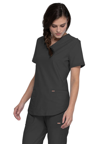 Women's Curved Hemline V-Neck Scrub Top - CK840 - Pewter