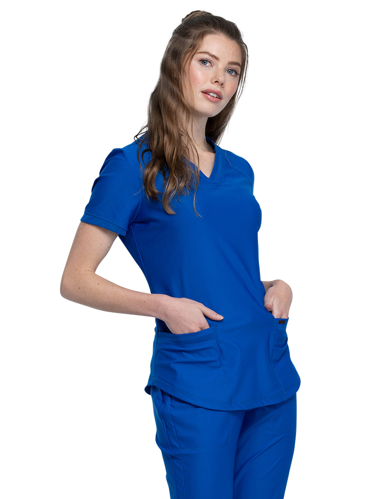 Women's Curved Hemline V-Neck Scrub Top - CK840 - Royal