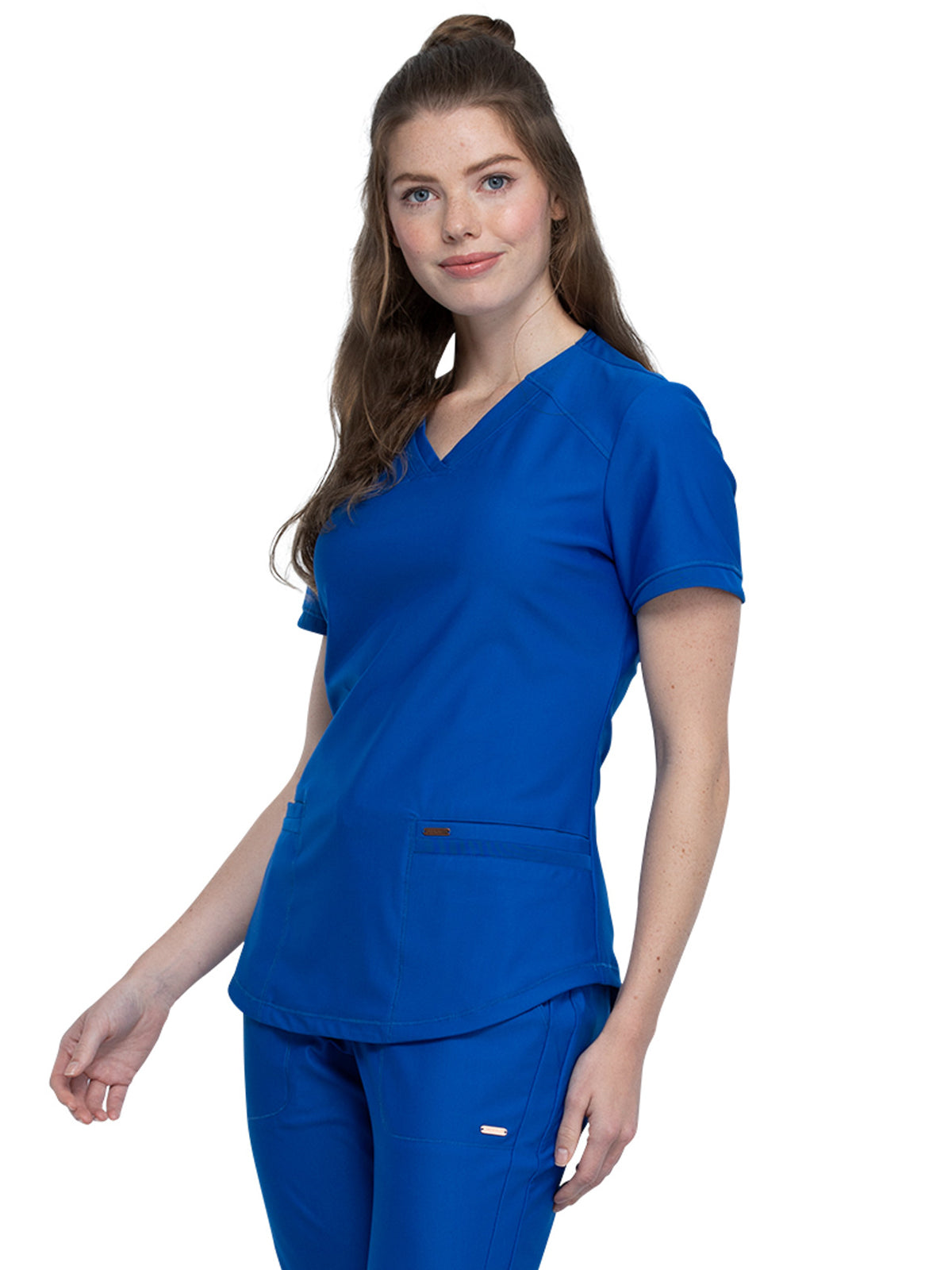 Women's Curved Hemline V-Neck Scrub Top - CK840 - Royal