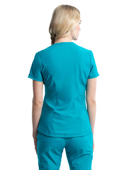 Women's Curved Hemline V-Neck Scrub Top - CK840 - Teal Blue