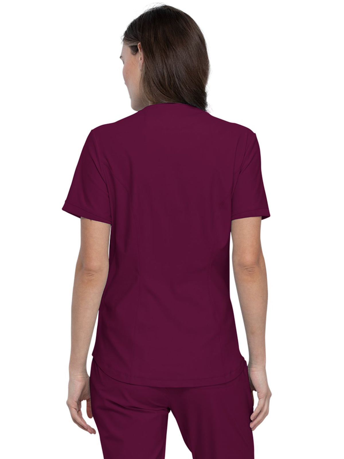 Women's Curved Hemline V-Neck Scrub Top - CK840 - Wine