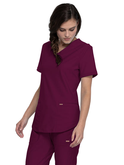 Women's Curved Hemline V-Neck Scrub Top - CK840 - Wine